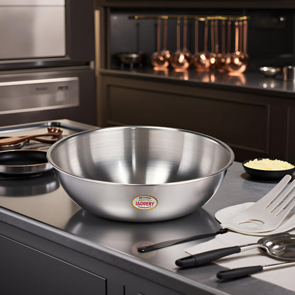 JAGGERY Triply Stainless Steel Cookware Tasla - 3 Litre (26 cm), Kadai (Without Handle), Induction & Gas Friendly, Heavy Bottom-Kadai for Cooking