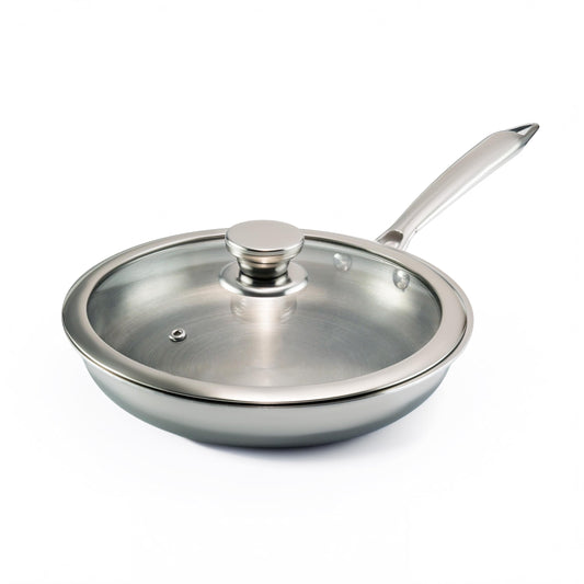 JAGGERY Triply Stainless Steel Frypan with Glass Lid | Heavy Bottom Cookware | Even Heating Surface | Induction and Gas Compatible | Heat Resistant Handle