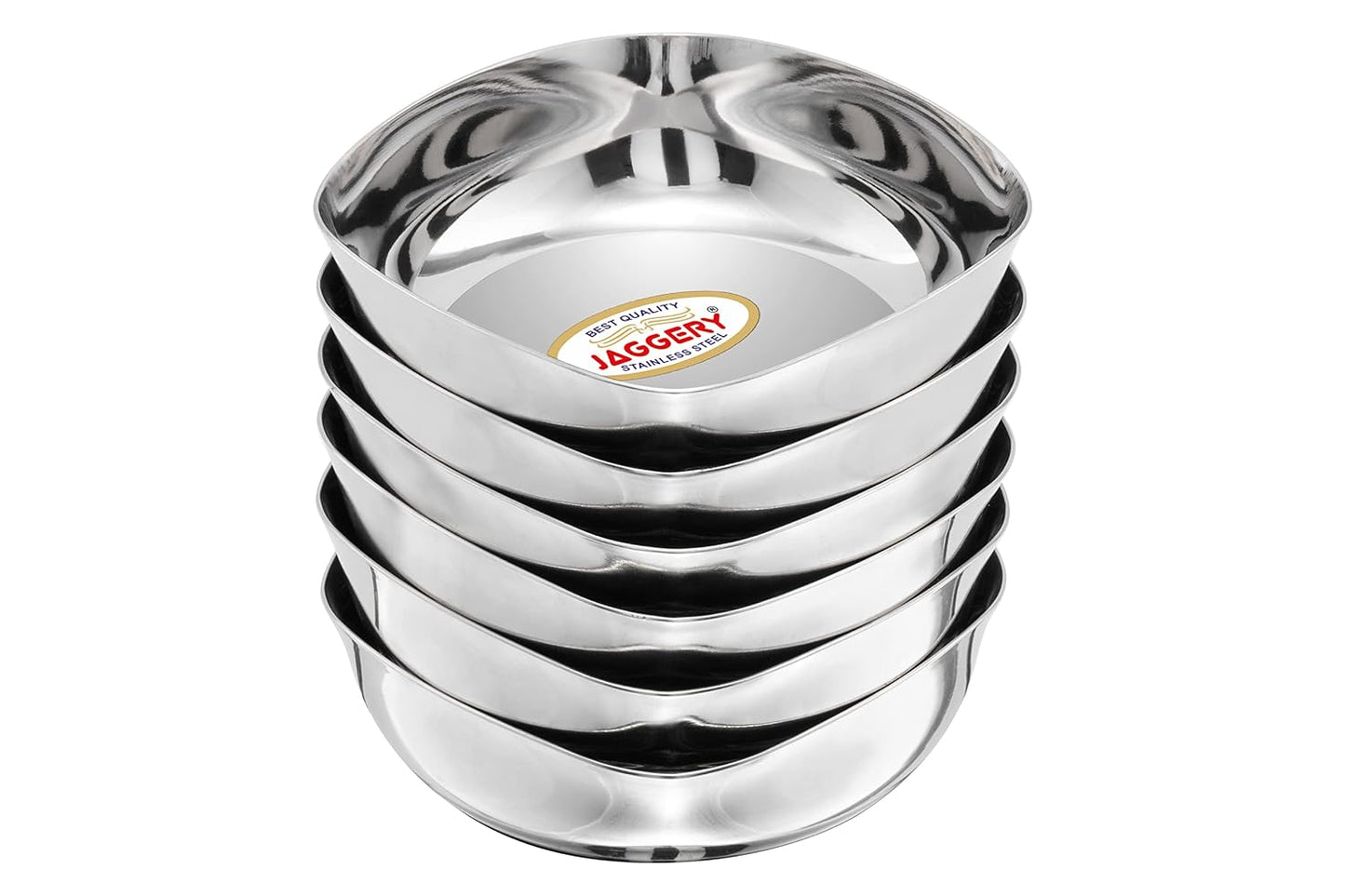 JAGGERY Stainless Steel Square Halwa Plate, Sweet Vati / Dessert Bowl -set of 6pcs