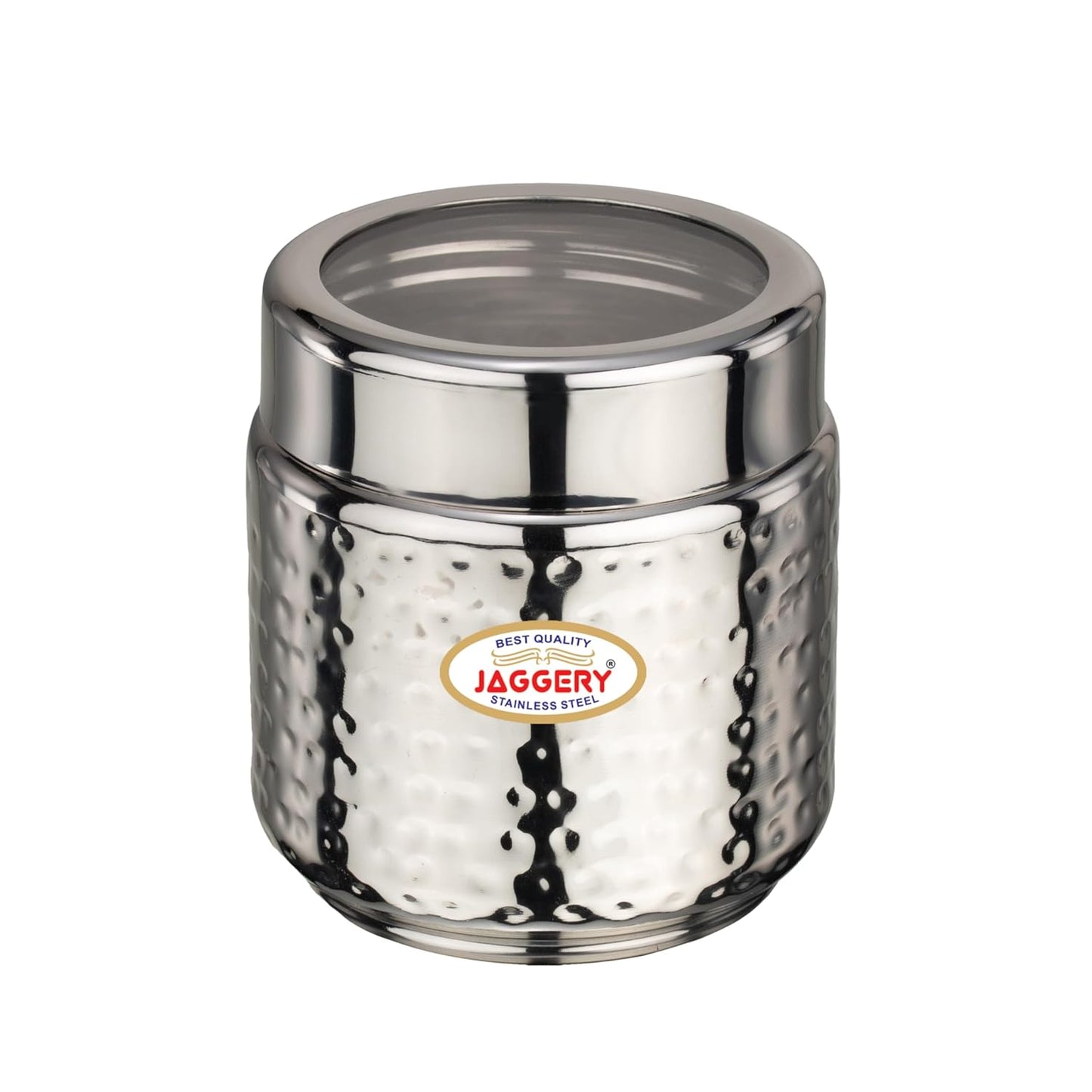 JAGGERY Stainless Steel Kitchen Storage Containers with Hammered Design, Airtight Lids (400ml,Set of 4)