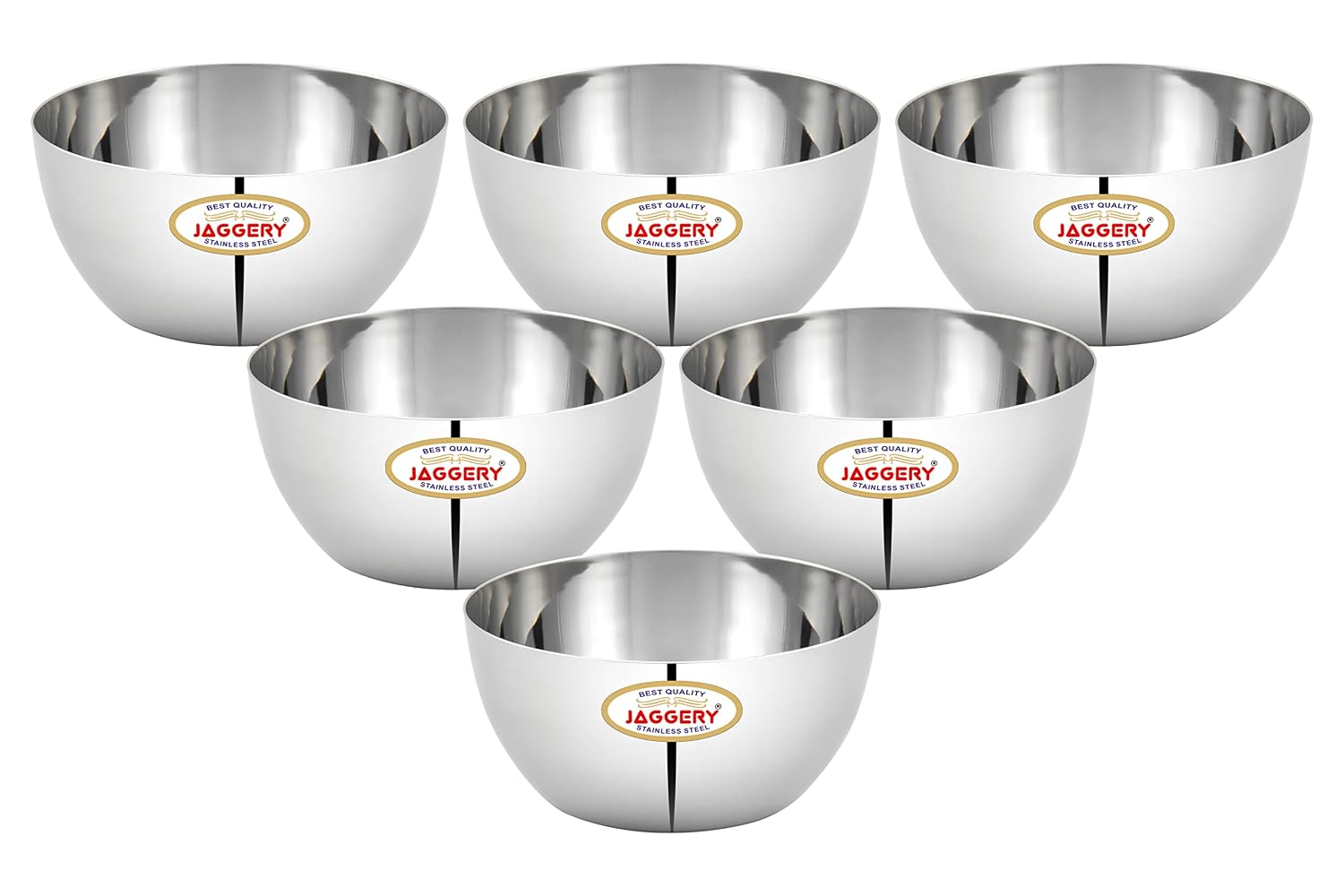 JAGGERY Stainless Steel Heavy Apple Bowl, Vati, Katori -Set of 6pcs