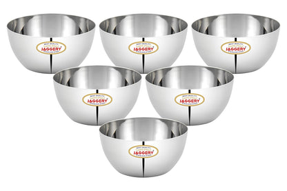 JAGGERY Stainless Steel Heavy Apple Bowl, Vati, Katori -Set of 6pcs