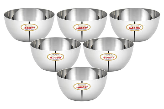 JAGGERY Stainless Steel Heavy Apple Bowl, Vati, Katori -Set of 6pcs