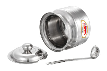 JAGGERY Stainless Steel Ghee Dani Oil Pot With Lid And Spoon, Capacity- 210ml, 350ml (Pack of 2)