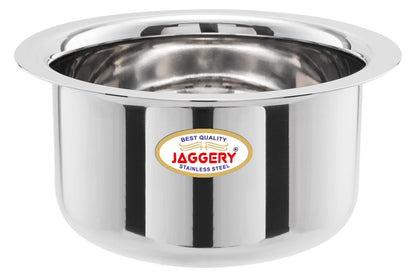 JAGGERY Stainless Steel Round Bottom Heavy Gauge Patila/Bhagona/Tapeli/Tope