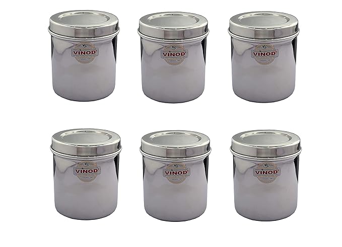 Vinod Stainless Steel Container with Lid (250 Ml) Pack of 6