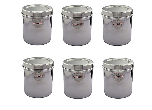 Vinod Stainless Steel Container with Lid (250 Ml) Pack of 6