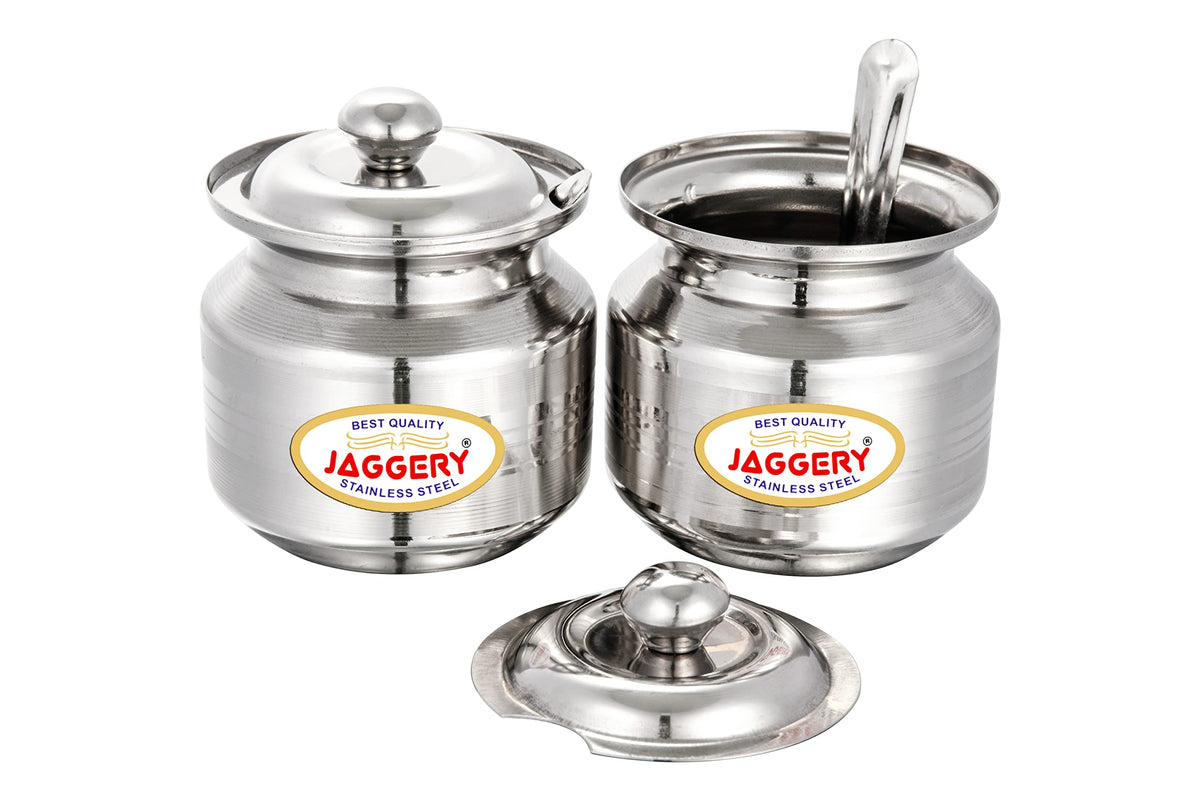 JAGGERY Stainless Steel Ghee Dani Oil Pot Oil Dispenser With Lid And Spoon