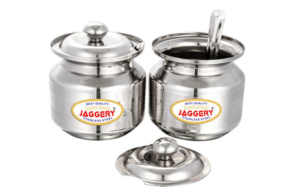 JAGGERY Stainless Steel Ghee Dani Oil Pot Oil Dispenser With Lid And Spoon