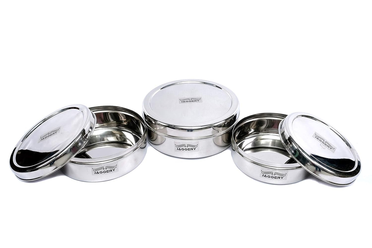 JAGGERY® Stainless Steel Container 3 Pcs Set, Puri Dabba Round Shape -Capacity-800ml,1000ml,1300ml, (Dia-17cm,18.5cm,20cm) Useful to Keep Roti,Chapati and parantha