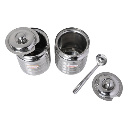 JAGGERY Stainless Steel Ghee Oil Pot Container Kitchen Storage, Dispenser Oil Container With Lid And Spoon (pack of 2pcs) Capacity-450ml