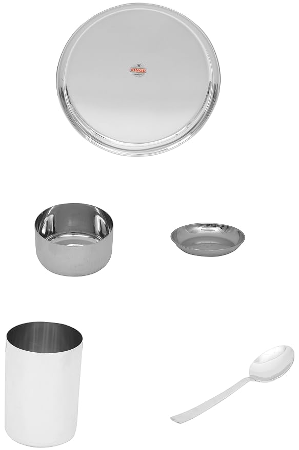 Vinod Stainless Steel Dinner Set, 5-Piece, Service for 1, V.Thali Set (Khum 13)