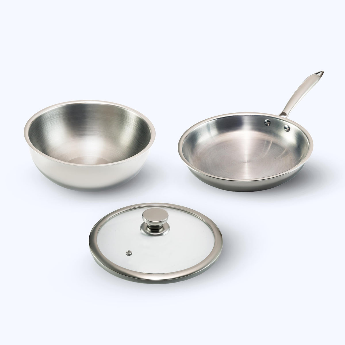 JAGGERY Triply Cookware Combo Set | 2.5 L Deep Tasla & 22 cm Frypan with Common Glass Lid | Induction Friendly Triply Stainless Steel Cookware | Heavy Duty Even Heat Distribution