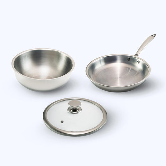 JAGGERY Triply Cookware Combo Set | 2.5 L Deep Tasla & 22 cm Frypan with Common Glass Lid | Induction Friendly Triply Stainless Steel Cookware | Heavy Duty Even Heat Distribution
