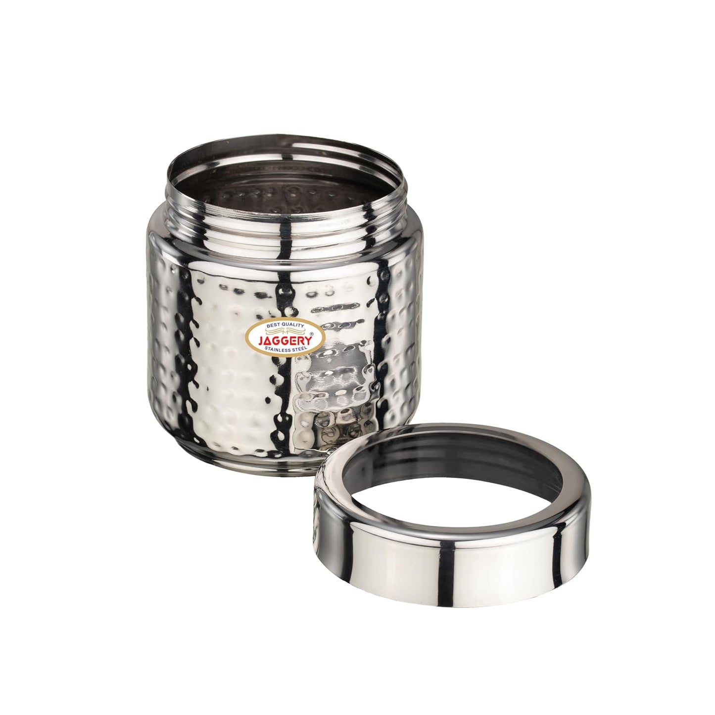 JAGGERY Stainless Steel Kitchen Storage Containers with Hammered Design, Airtight Lids (300ml,Set of 6)
