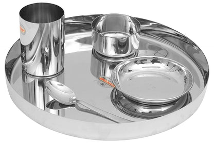 Vinod Stainless Steel 20 pcs Thali Set (Big Size) Dinner Set/Bhojan Set of Dinner Plate, Katori Bowl, halwa Plate, Glass, Spoon (Assembled Dinnerware) kh14