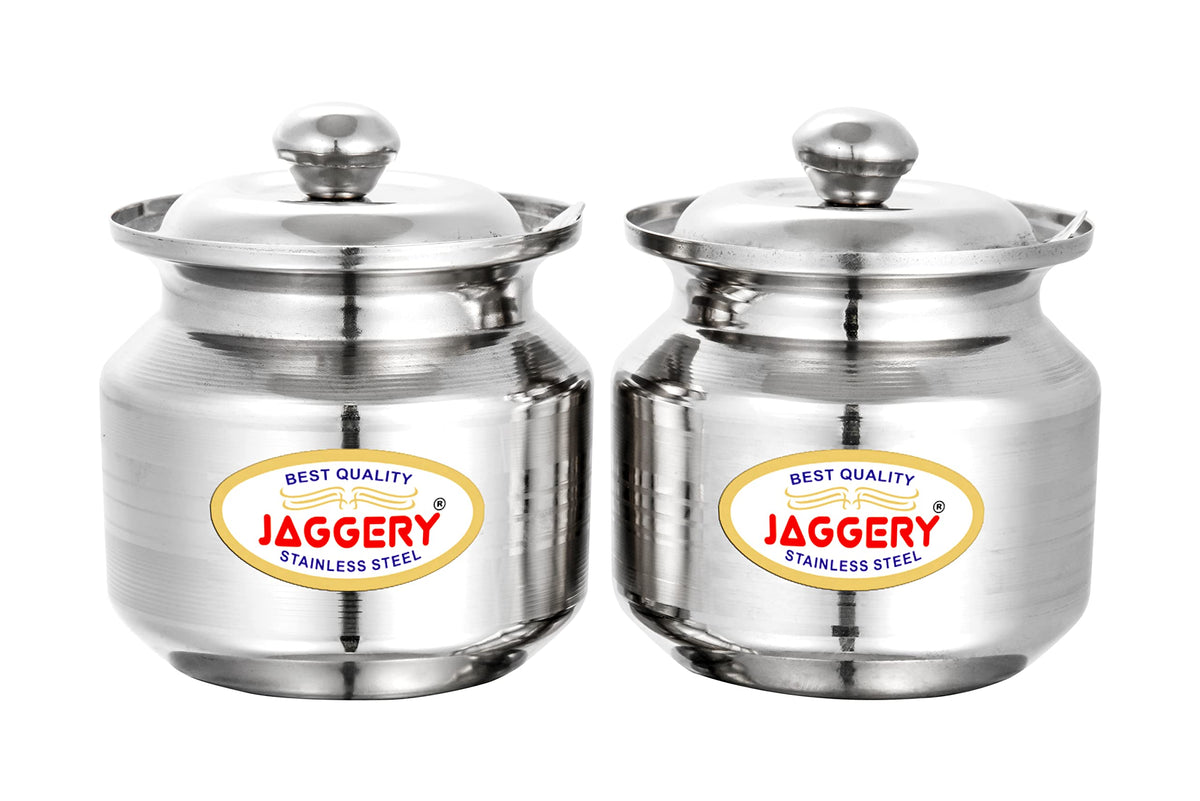 JAGGERY Stainless Steel Ghee Dani Oil Pot Oil Dispenser With Lid And Spoon