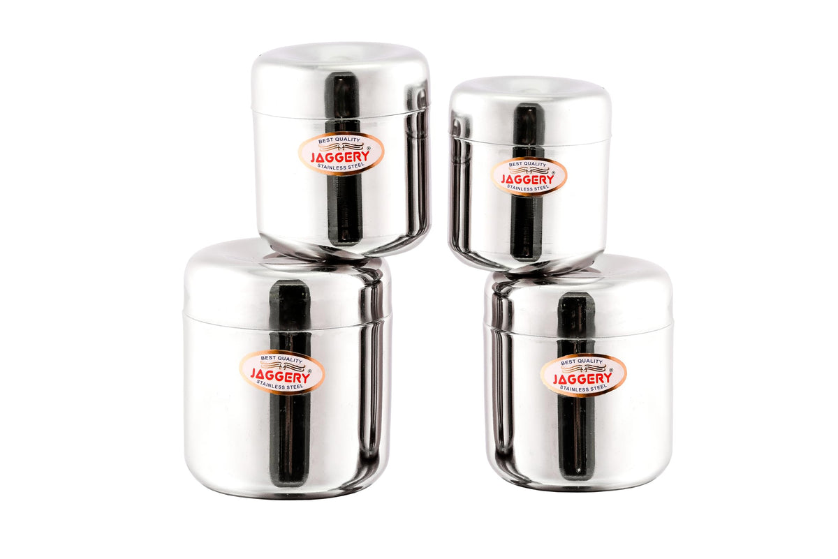 JAGGERY Stainless Steel Apple Dabba, Junior Storage Container, Canisters Set of 4 pcs (120 ml, 150 ml, 200 ml, 260 ml)