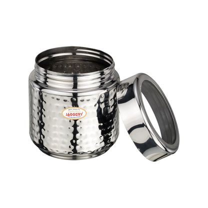 JAGGERY Stainless Steel Kitchen Storage Containers with Hammered Design, Airtight Lids (200ml,Set of 4)