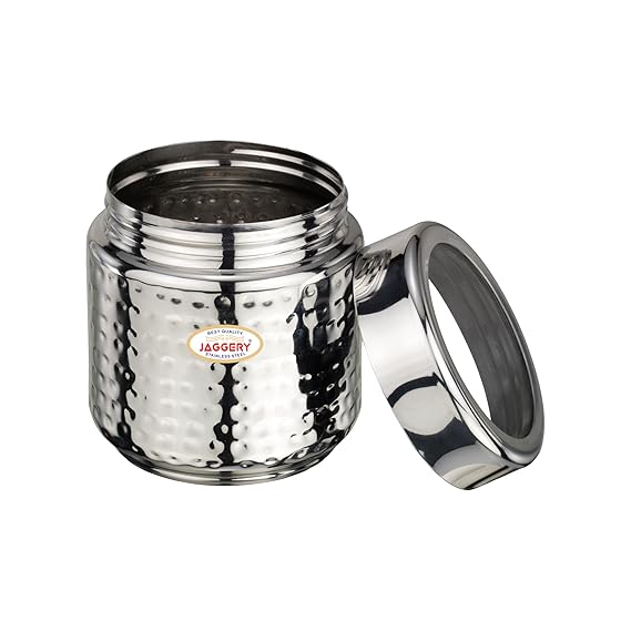 JAGGERY Stainless Steel Kitchen Storage Containers with Hammered Design, Airtight Lids (200ml,Set of 4)