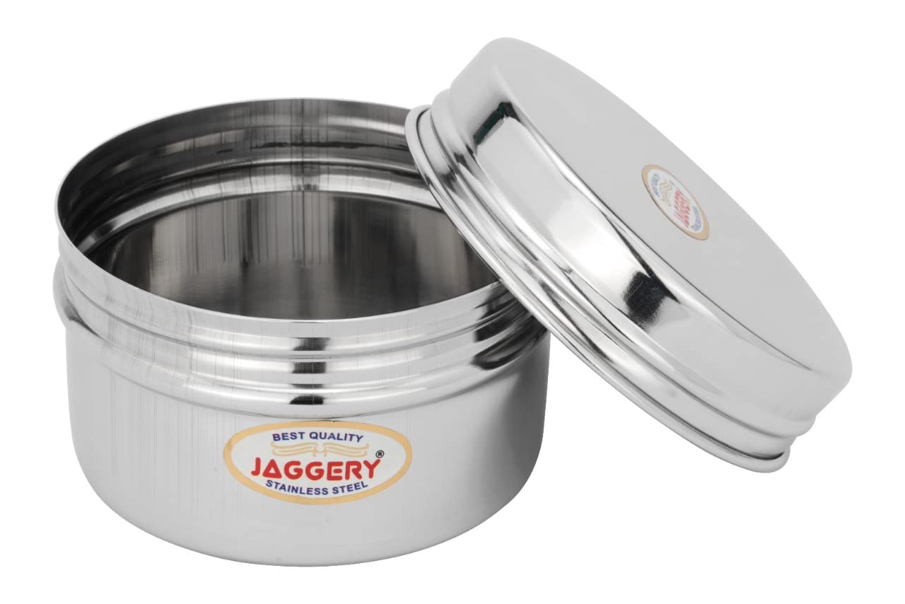 JAGGERY Stainless Steel Mini Storage Container, Screwdabbi, Pack of 2 (Dia-8.5cm,7.5cm) and (Dia-7.5cm, H-5cm, Capcity)