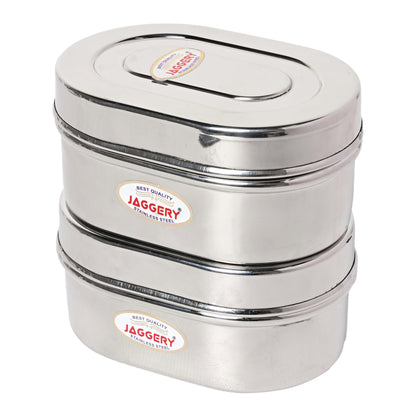 JAGGERY Stainless Steel Capsule Shape Steel Container with Steel Lid