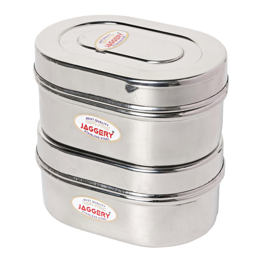 JAGGERY Stainless Steel Capsule Shape Steel Container with Steel Lid