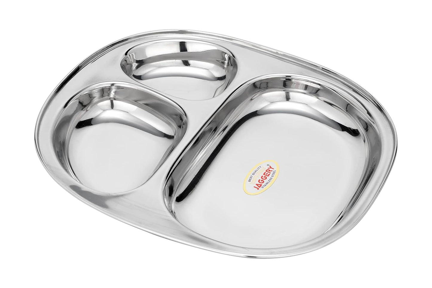 JAGGERY Stainless Steel 3 in 1 Compartment Tray (L- 24cm, W-20cm, H- 3cm, Pack of 2) Bhojan Thali, Lunch,Dinner Plate