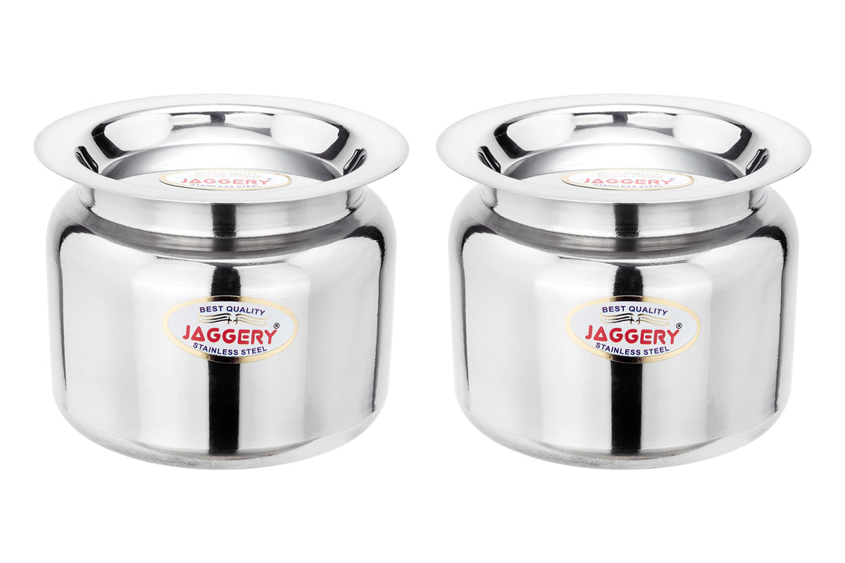 JAGGERY Stainless Steel Ghee Pot,Oil Pot, Pack of 2pcs,Capacity-250ml, (Dia-8.5cm, H-6.5cm)
