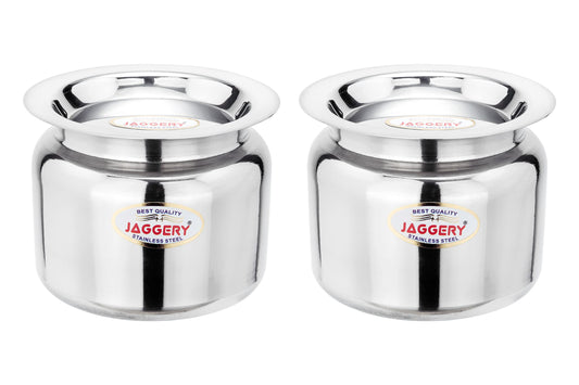 JAGGERY Stainless Steel Ghee Pot,Oil Pot, Pack of 2pcs,Capacity-250ml, (Dia-8.5cm, H-6.5cm)