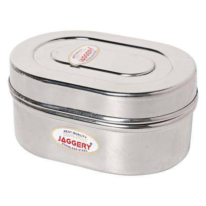 JAGGERY Stainless Steel Capsule Shape Steel Container with Steel Lid