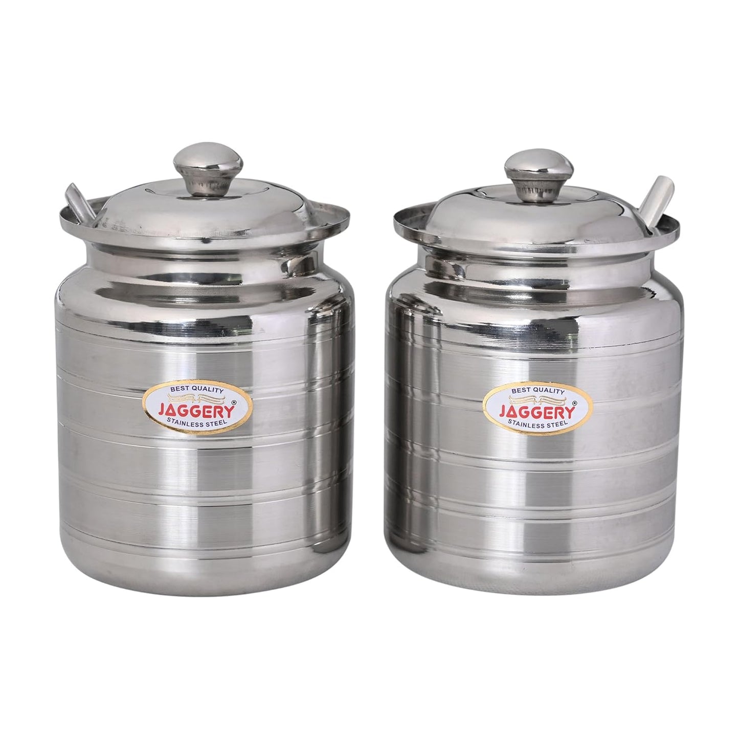 JAGGERY Stainless Steel Ghee Oil Pot Container Kitchen Storage, Dispenser Oil Container With Lid And Spoon (pack of 2pcs) Capacity-450ml