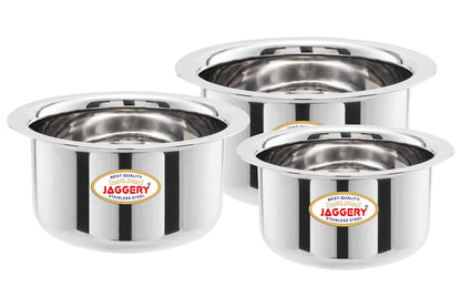 JAGGERY Stainless Steel Round Bottom Heavy Gauge Patila/Bhagona/Tapeli/Tope