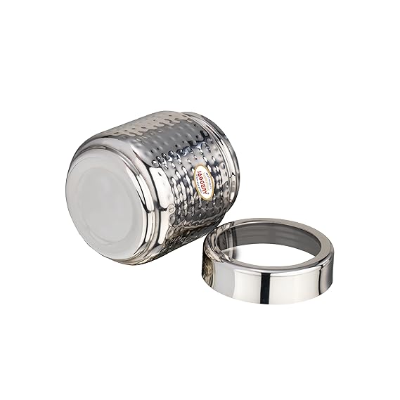 JAGGERY Stainless Steel Kitchen Storage Containers with Hammered Design, Airtight Lids (300ml,Set of 6)