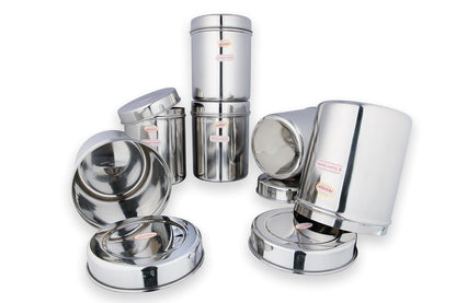 JAGGERY® Stainless Steel Tall Container, Ubha Dabba (Set of 6) (Dia_ 12 cm, Height 15 cm, Capacity_1.5 Litre)