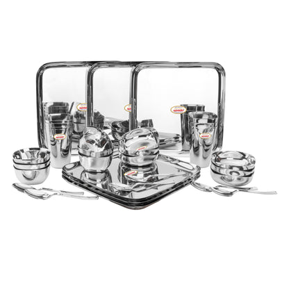 JAGGERY Stainless Steel Heavy Gauge Mirror Finished Square Dinner Set -30 pcs Set
