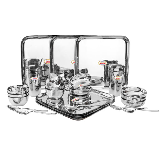 JAGGERY Stainless Steel Heavy Gauge Mirror Finished Square Dinner Set -30 pcs Set