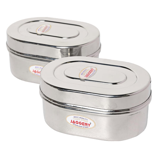 JAGGERY Stainless Steel Capsule Shape Steel Container with Steel Lid