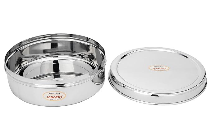 JAGGERY Stainless Steel Container Useful as Tiffin or Lunch Pack/Fridge Storage Box/Steel Puri Dabba-Set of 1pcs(Dia-19cm, H-7cm) Capacity- 1250ml