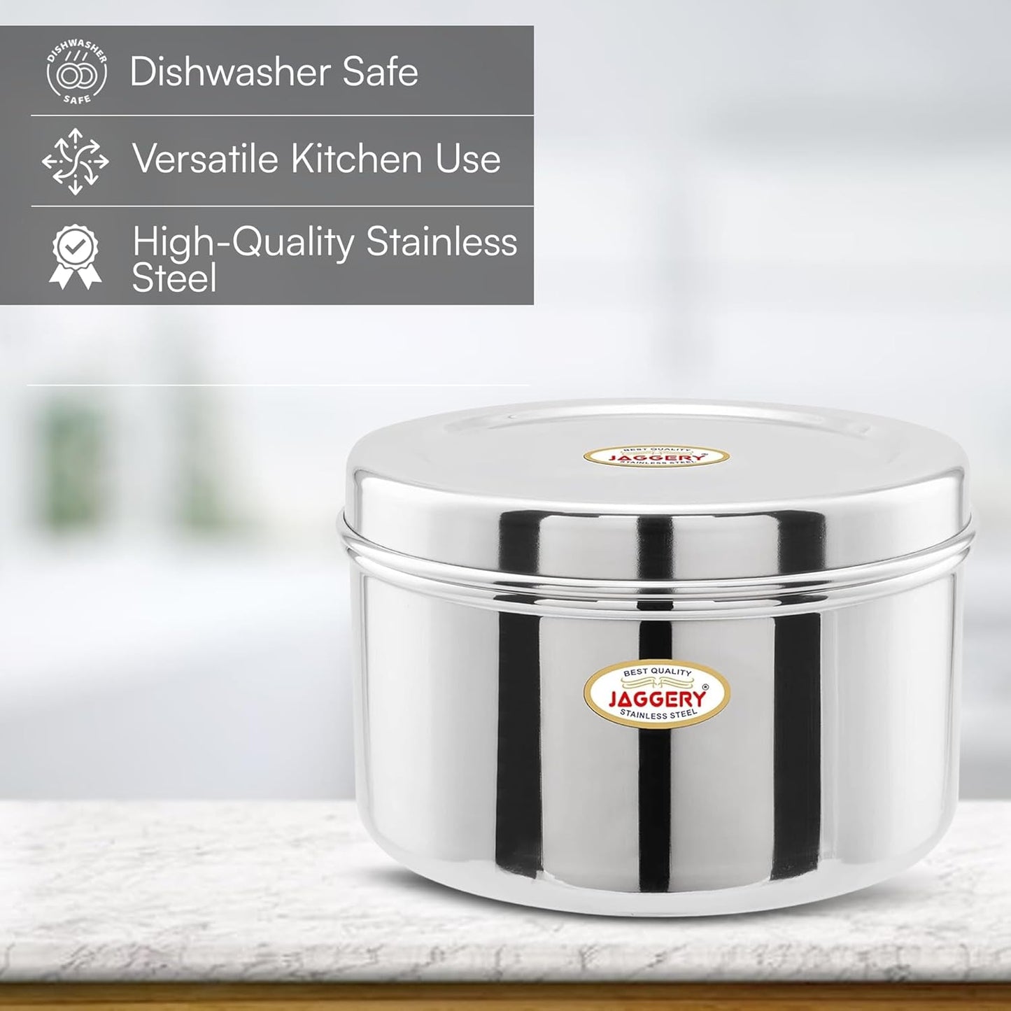 JAGGERY Heavy Gauge Stainless Steel Container/Storage Box/Deep Betha Dabba/Grocery Canister/Multipurpose Dibba (Capacity- 1500ml, pack of 1pc) for Laddu/Papad/Chips/idli