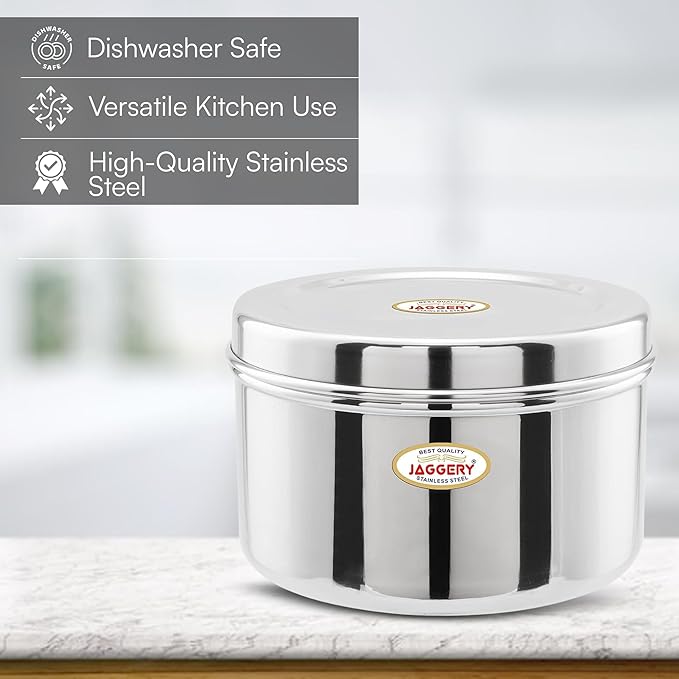 JAGGERY Brand Heavy Gauge Stainless Steel Container/Storage Box/Deep Betha Dabba/Grocery Canister/Multipurpose Dibba (Capacity- 2400Ml, Pack Of 1Pc) For Laddu/Papad/Chips/Idli, Silver