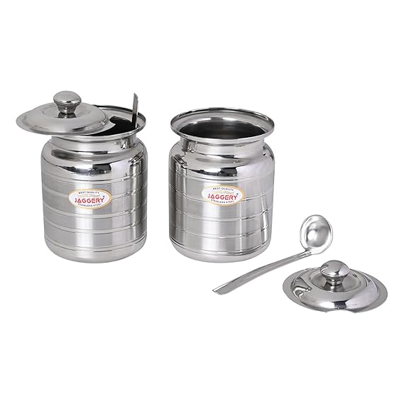 JAGGERY Stainless Steel Ghee Oil Pot Container Kitchen Storage, Dispenser Oil Container With Lid And Spoon