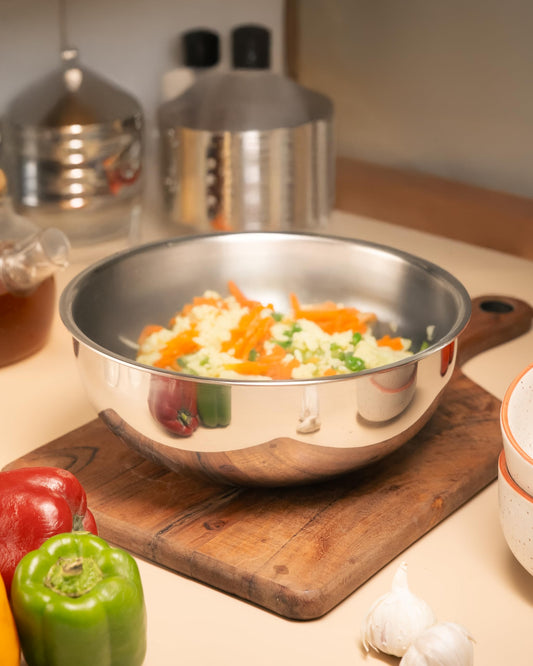 JAGGERY Triply Stainless Steel Cook and Serve Tasla/Tasra, Consumes Less Oil, Healthy Cooking, Even Htat Distribution - Induction and Gas Stove Ready