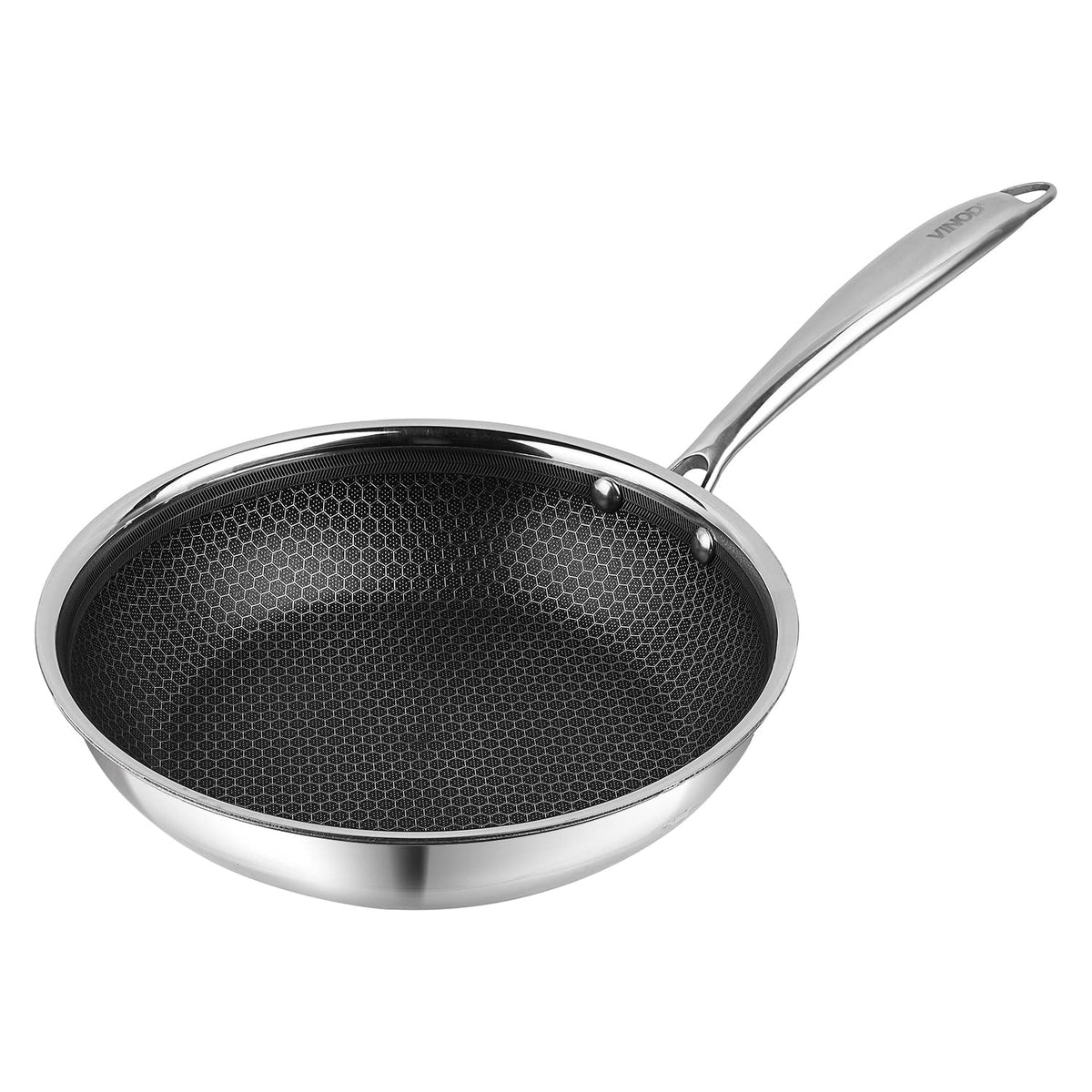 Vinod SAS Pro Platinum Triply Stainless Steel Hybrid Non Stick Frypan | Etched Hexa Design Stick-Free Surface | Metal Spatula Safe | Induction & Gas Base | Toxin Free