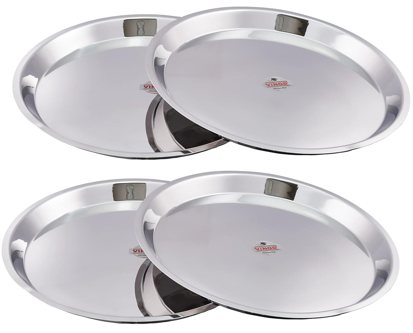 Vinod Stainless Steel Breakfast/Lunch/Dinner Plates with High Shiny Polish (Heavy Gauge) Bhojan Thali (Pack of 4, Dia- 31 cm)