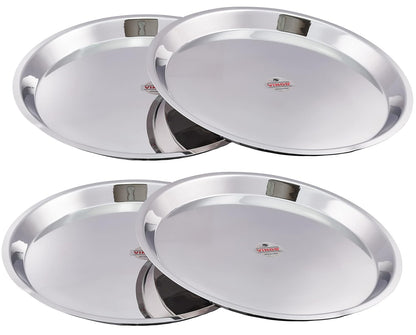 Vinod Stainless Steel Breakfast/Lunch/Dinner Plates with High Shiny Polish (Heavy Gauge) Bhojan Thali (Pack of 4, Dia- 31 cm)