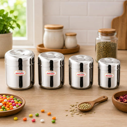 JAGGERY Stainless Steel Apple Dabba, Junior Storage Container, Canisters Set of 4 pcs (120 ml, 150 ml, 200 ml, 260 ml)