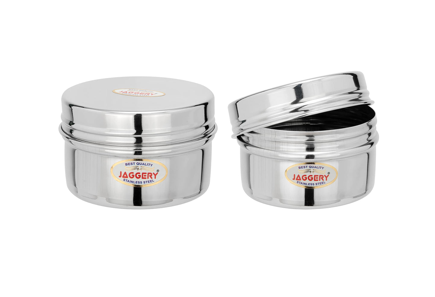 JAGGERY Stainless Steel Mini Storage Container, Screwdabbi, Pack of 2 (Dia-8.5cm,7.5cm) and (Dia-7.5cm, H-5cm, Capcity)