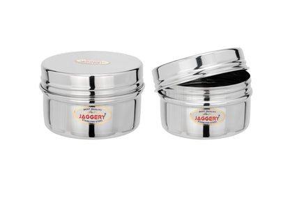 JAGGERY Stainless Steel Mini Storage Container, Screwdabbi, Pack of 2 (Dia-8.5cm,7.5cm) and (Dia-7.5cm, H-5cm, Capcity)