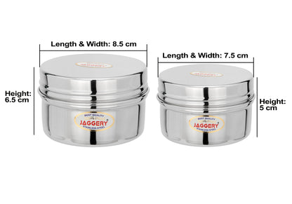 JAGGERY Stainless Steel Mini Storage Container, Screwdabbi, Pack of 2 (Dia-8.5cm,7.5cm) and (Dia-7.5cm, H-5cm, Capcity)